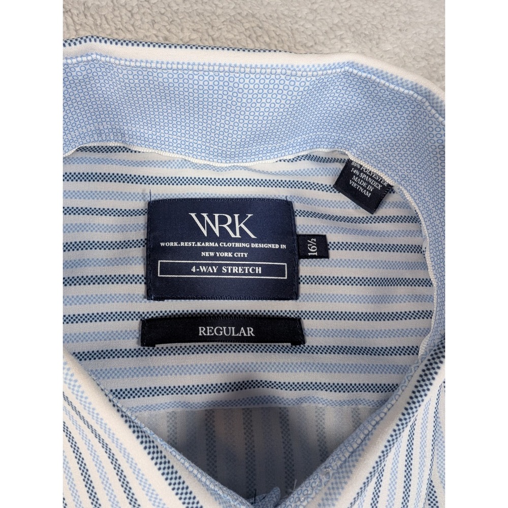 WRK Work Rest Karma Mens Regular Fit 4-Way Stretch Striped Dress Shirt Blue 16.5 - Picture 3 of 6